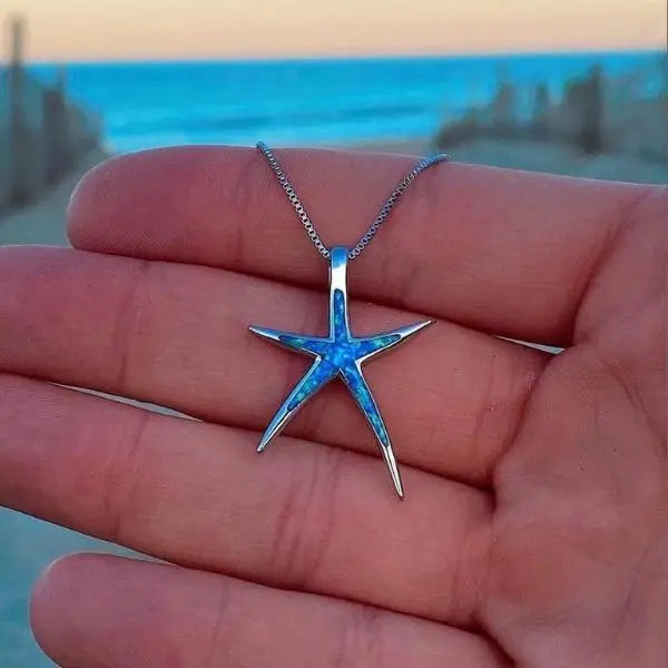 תליון כוכב ים מכסף עם אופל כחול