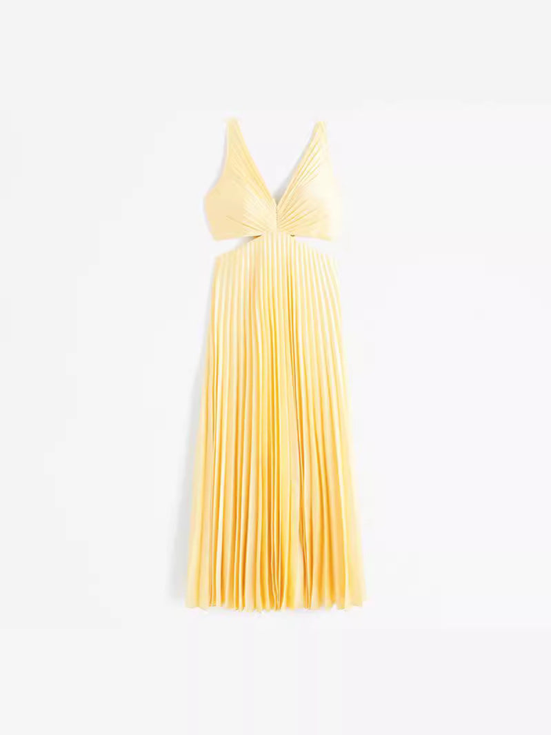 אֵל | שמלת מקסי plis עם צווארון V לאורחות חתונה